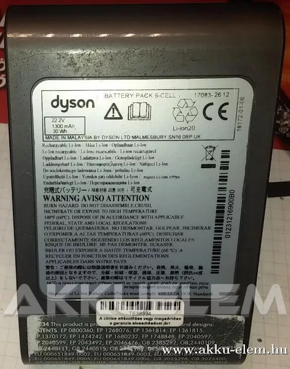 AKKUFELÚJÍTÁS Dyson EP800 360 22.2V 1300mAh (rendelhető, kérem hívjon)