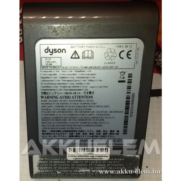 AKKUFELÚJÍTÁS Dyson EP800 360 22.2V 1300mAh (rendelhető, kérem hívjon)