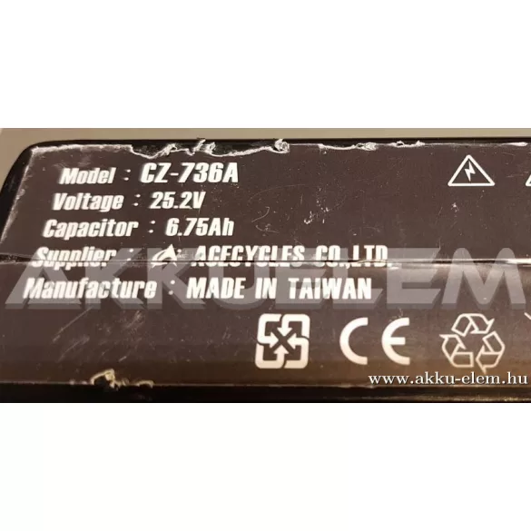 AKKUFELÚJÍTÁS Kerékpár akku CZ-736A 25.2V 6.75Ah