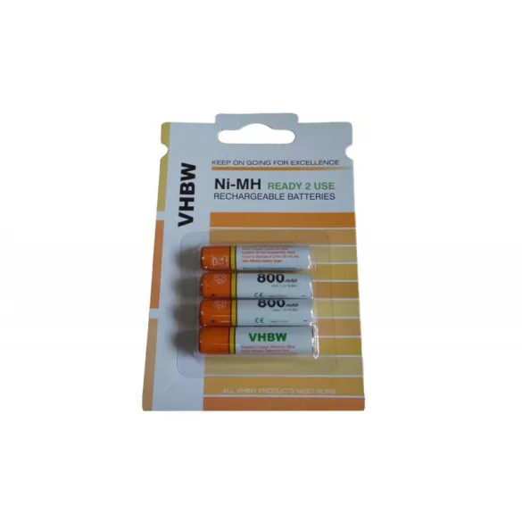 4x  Ready-2-Use AAA micro akkumulátor 800mAh utángyártott akkumulátor - VHBW