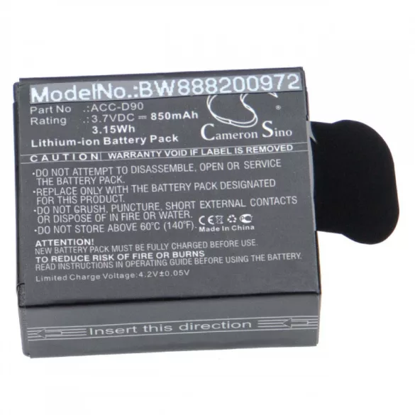 AEE D90 ACC-D90 850mAh utángyártott akkumulátor - VHBW