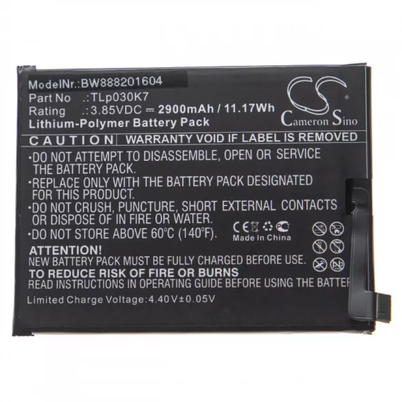 Alcatel 1S, TLp030K7, 2900mAh utángyártott akkumulátor - VHBW