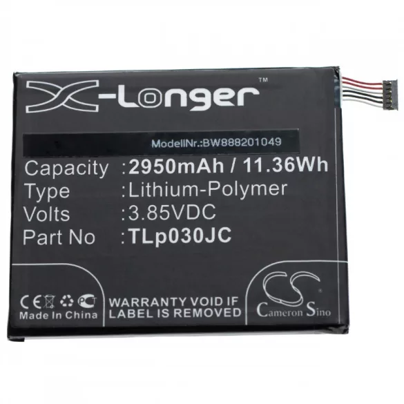 Alcatel TIM XL 2018, TLp030JC 2950mAh utángyártott akkumulátor - VHBW