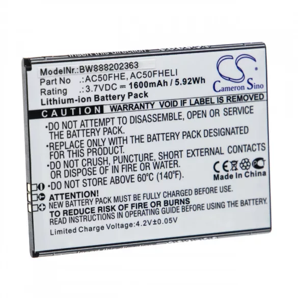 Archos 50F Helium Lite 1600mAh utángyártott akkumulátor - VHBW