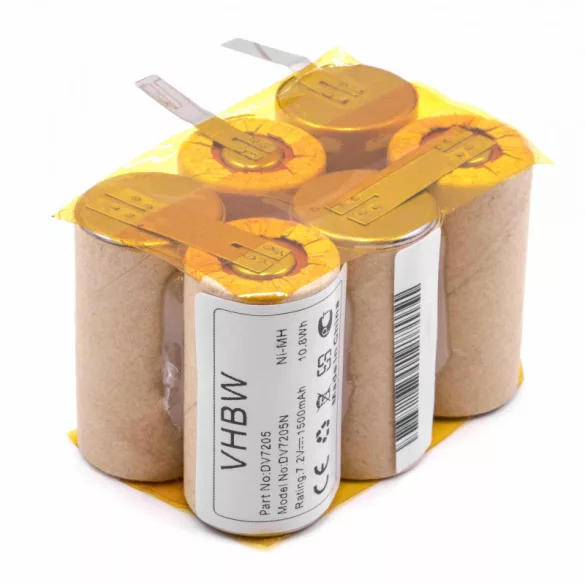 Black & Decker DV7205 DV7205N 7.2V NI-MH 1500mAh utángyártott porszívó akkumulátor - VHBW