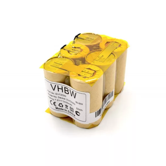 Black & Decker DV7205 DV7205N 7.2V NI-MH 3000mAh utángyártott porszívó akkumulátor - VHBW
