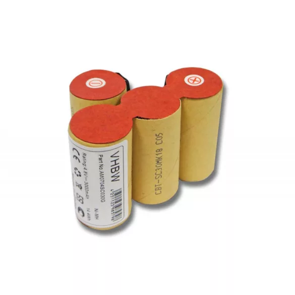 Vileda AS-193E9A 4.8V NI-MH 3000mAh utángyártott porszívó akkumulátor - VHBW