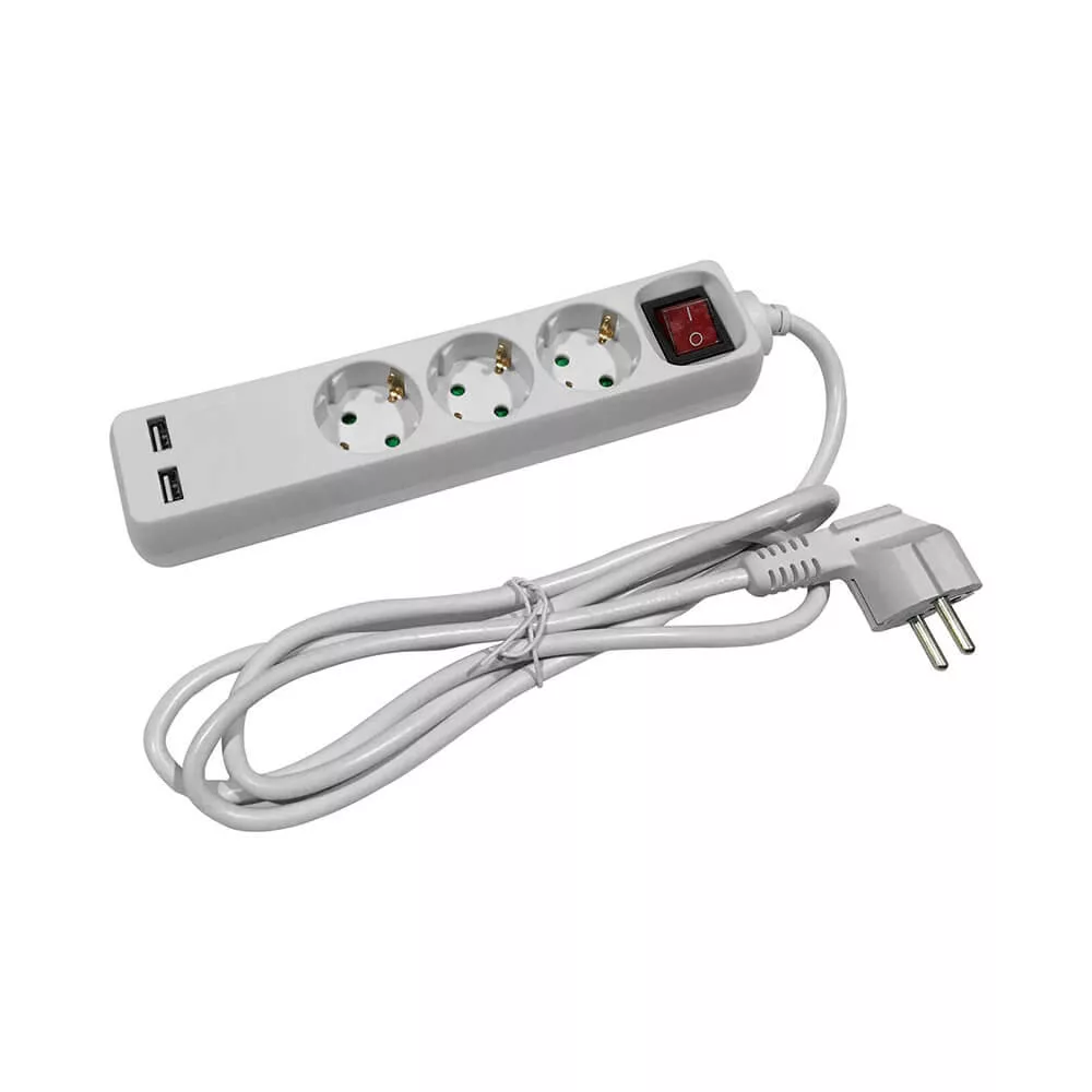 Hálózati elosztó 3 foglalat 3m kábel ENTAC kapcsolóval 3G 2*USB