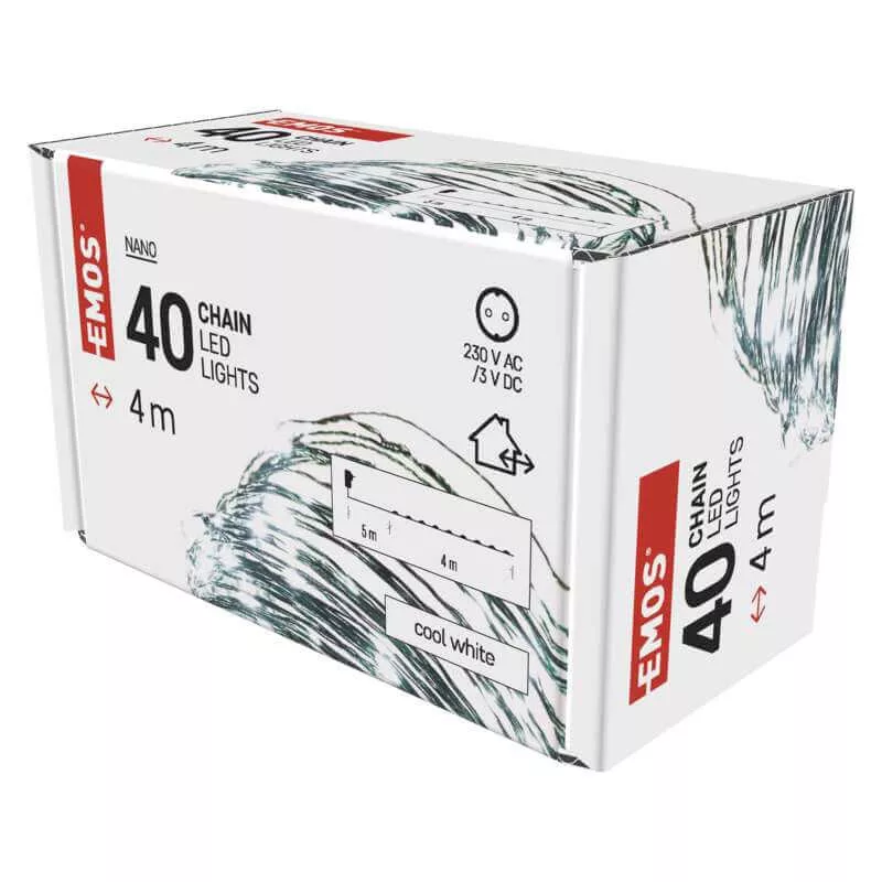 Karácsonyi fényfüzér NANO fehér 40 LED 4+5m IP44 230V kül- és beltéri