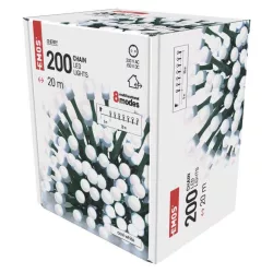   Karácsonyi füzér CHERRY 200 LED fehér 8 mode 20+5m IP44 230V adapterrel beltéri