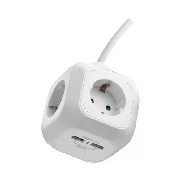 Hálózati elosztó kocka 4 foglal.+ 2*2.1A USB + kapcsoló 1.9m kábel