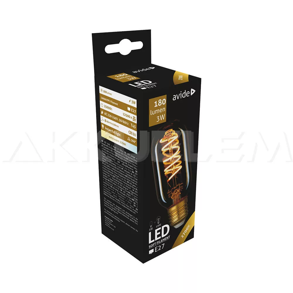 Avide Dekor Soft Filament E27 T45 3W EW 2700K nosztalgia izzó
