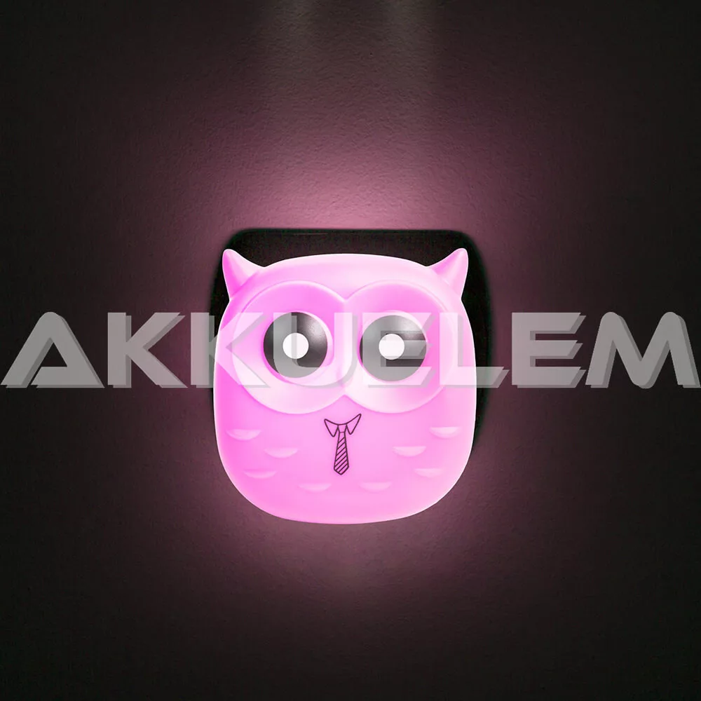 Éjjelifényi lámpa alkonykapcsolós bagoly PINK