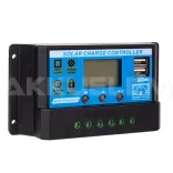 Napelem Töltésvezérlő 12V/24V 30A PWM +2xUSB SOLAR