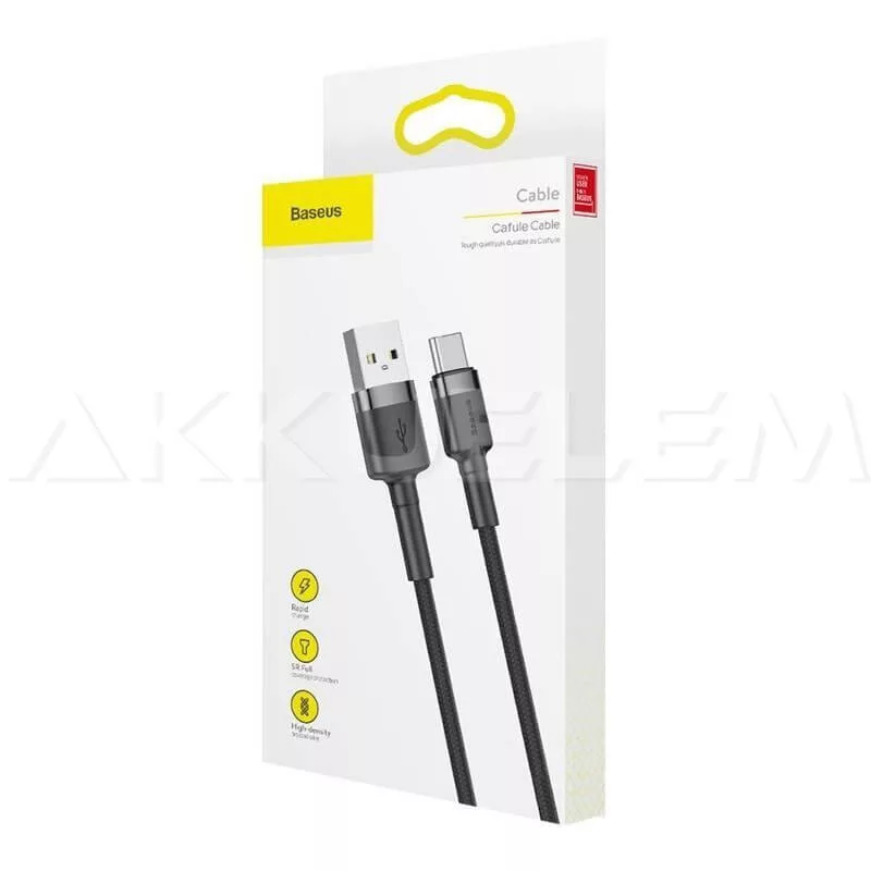 Baseus USB/USB-C kábel 3A 3m fekete textil