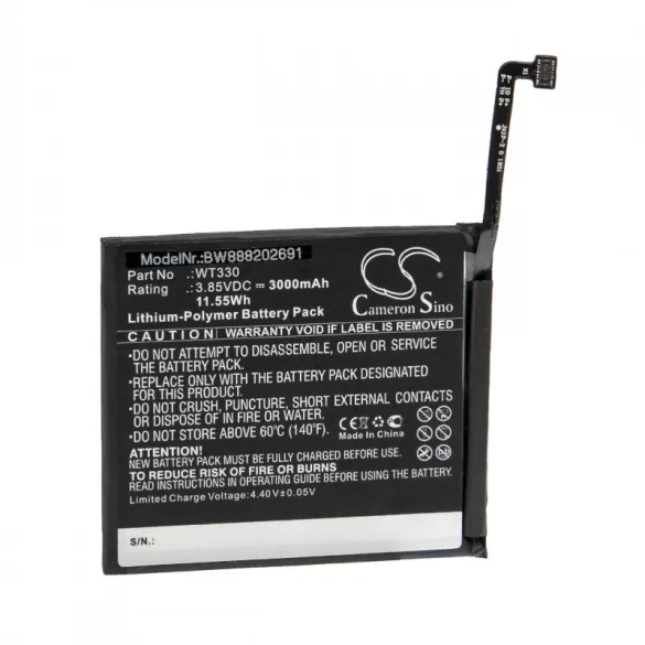 Utángyártott mobiltelefon akkumulátor Nokia WT330 3000mAh 3.85V Li-polymer - VHBW