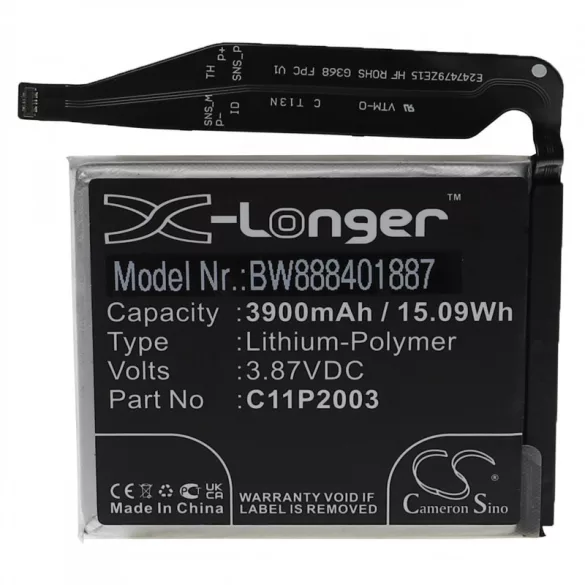Utángyártott mobiltelefon akkumulátor Asus 0B200-03950000 C11P2003 3900mAh 3.87V Li-polymer - VHBW