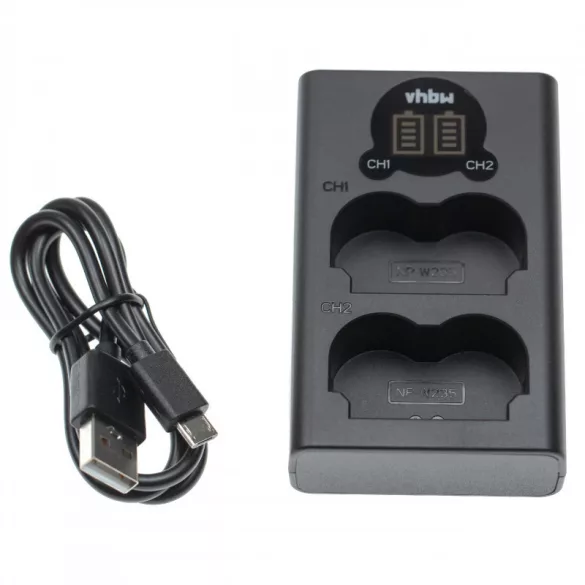 Két csatornás utángyártott akkutöltő (Micro USB / Type C) LCD kijelzővel Fujifilm NP-W235 7.2V Li-Ion akkuhoz - VHBW