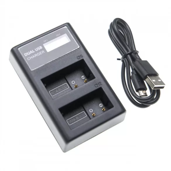 Két csatornás utángyártott akkutöltő (Micro USB / Type C) Panasonic akkukhoz DMW-BLC12 LCD kijelzővel - VHBW