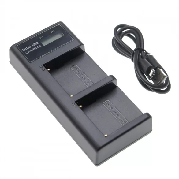 Két csatornás utángyártott akkutöltő (Micro USB / Type C) Sony akkuhoz NP-F970 LCD kijelzővel - VHBW