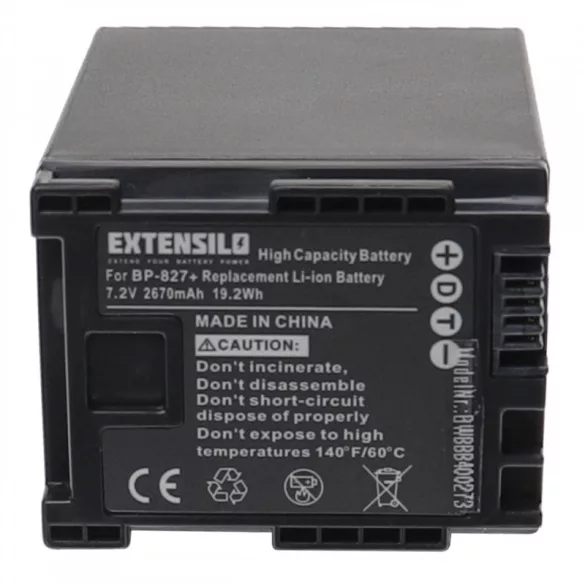 Utángyártott Canon BP-820 BP-827 2670mAh 7.2V Li-ion kamera akkumulátor - VHBW