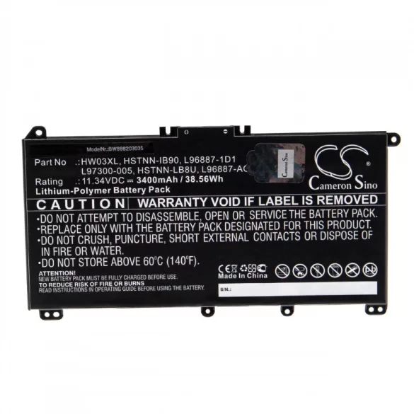 Utángyártott HP HSTNN-IB90 HSTNN-IB9O 3400mAh 11.34V Li-po laptop akkumulátor - VHBW
