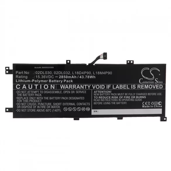 Utángyártott Lenovo 02DL030 02DL031 02DL032 2850mAh 15.36V Li-po laptop akkumulátor - VHBW