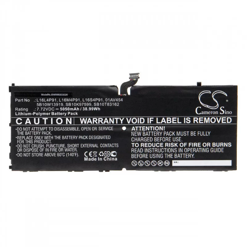   Utángyártott tablet akkumulátor Lenovo 01AV454 5B10W13919 L16L4P91 5050mAh 7.72V Li-polymer