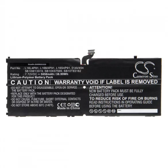 Utángyártott tablet akkumulátor Lenovo 01AV454 5B10W13919 L16L4P91 5050mAh 7.72V Li-polymer - VHBW