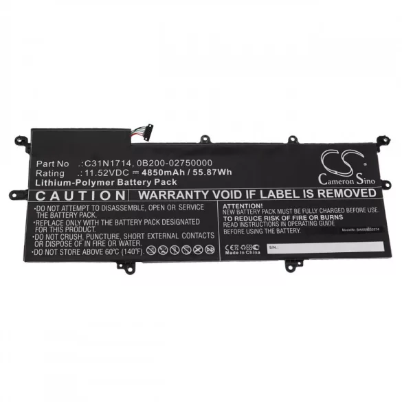 Utángyártott Asus 0B200-02750000 C31N1714 4850mAh 11.52V Li-po laptop akkumulátor - VHBW