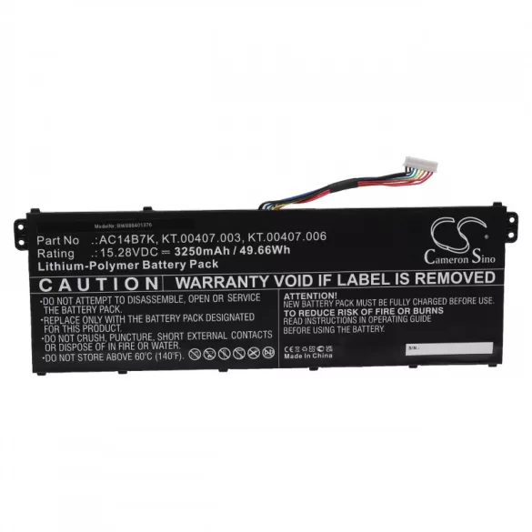 Utángyártott Acer AC14B7K KT.00407.003 3250mAh 15.28V Li-po laptop akkumulátor - VHBW