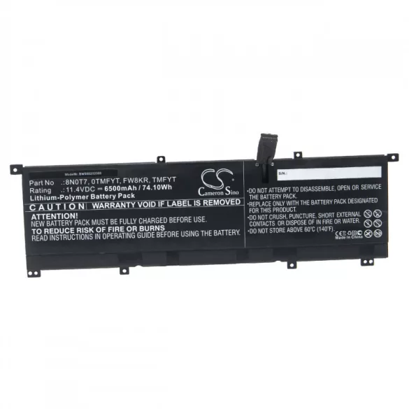 Utángyártott Dell FW8KR 0TMFYT 8N0T7 TMFYT 6500mAh 11.4V Li-po laptop akkumulátor - VHBW