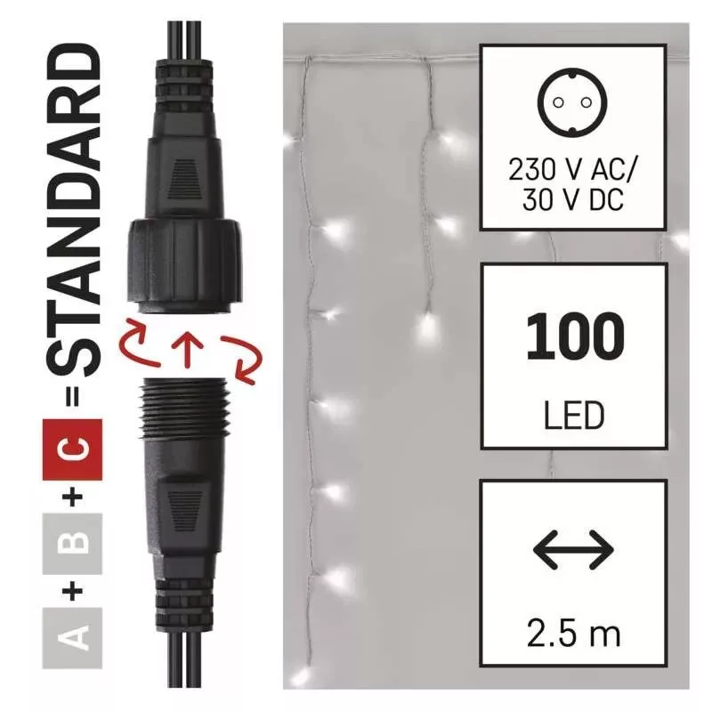 Karácsonyi fényfüzér FÜGGÖNY CNT 100LED 2,5m szél 0,9m hossz CW IP44 D1CC02