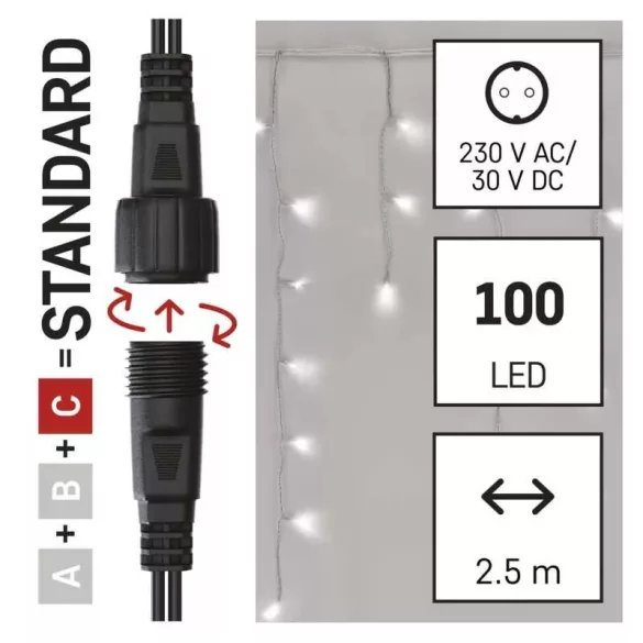 Karácsonyi fényfüzér FÜGGÖNY CNT 100LED 2,5m szél 0,9m hossz CW IP44 D1CC02