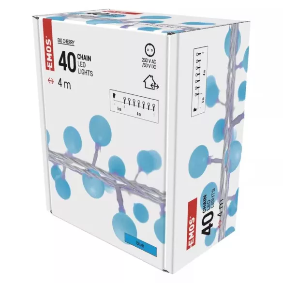 Karácsonyi fényfüzér 40LED 5+4m IP44 cherry kék D5AB01
