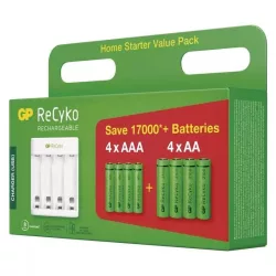 GP Recyko E411 akkutöltő powerbank + 4db 2100mAh AA + 4db 850mAh AAA akkumulátorok