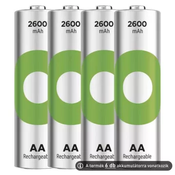   GP AA Recyko+ 2100mAh 1,2V Ni-MH akkumulátor 6db/csomag (zöld)