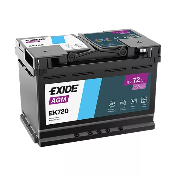 EXIDE Start-Stop AGM EK720 12V 72Ah 760A autó akkumulátor JOBB+