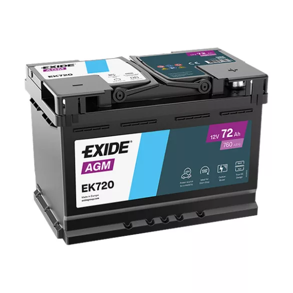 EXIDE Start-Stop AGM EK720 12V 72Ah 760A autó akkumulátor JOBB+