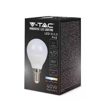   V-TAC E14 foglalat 2142511 P45 Opál 4,5W 4000K 470lm 180°LED izzó