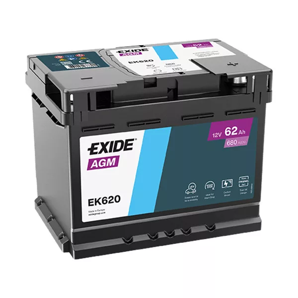 EXIDE Start-Stop AGM EK620 12V 62Ah 680A autó akkumulátor JOBB+ EXIDE Start-Stop AGM EK620 12V 62Ah 680A autó akkumulátor JOBB+