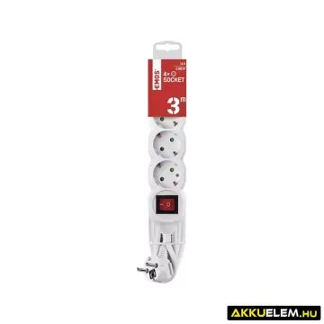   Hálózati hosszabbító 4 alj 3m kábel 16Amax 3680W 3*1.5mm2 + kapcsoló