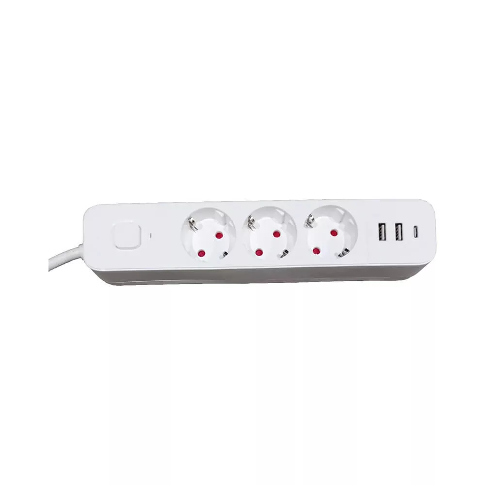   Hálózati hosszabbító 3 aljzat + 1 x USB-C + 2 x USB + kapcsoló + 1.5m kábel