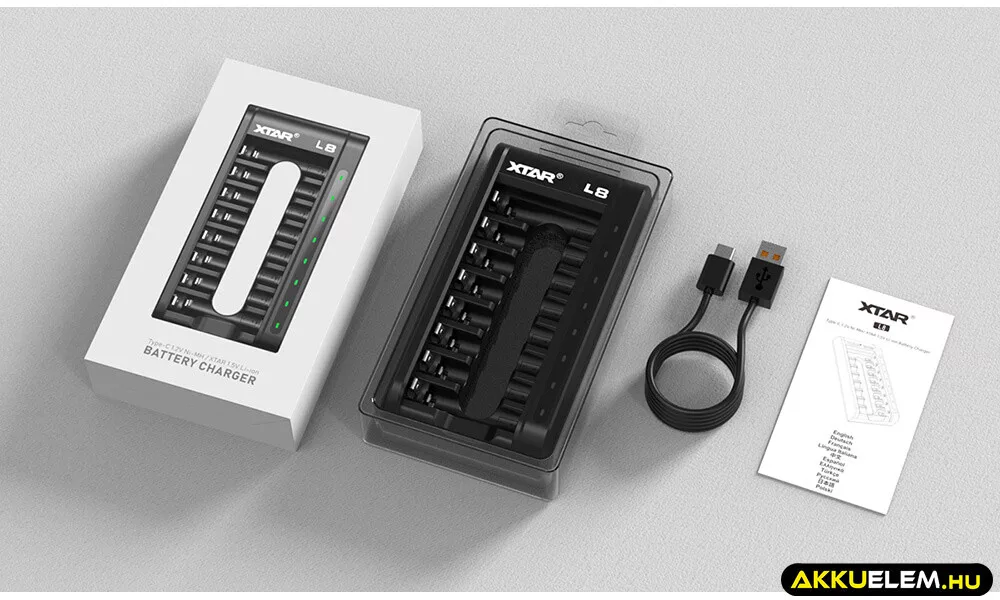 XTAR L8 akkutölto 1,5V 1,2V Li-ion és NiMH AA/AAA akkukhoz