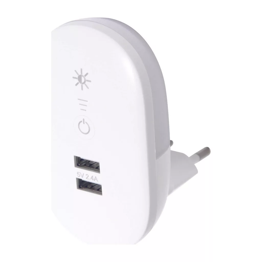 Entac Éjjelifény lámpa 3000K fényerőszabályzós 2xUSB aljzattal
