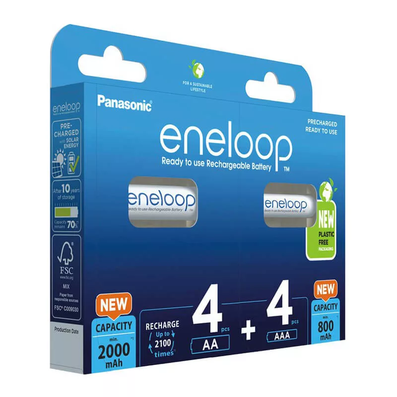 Eneloop 4db+4db AA 2000mAh és AAA 800mAh 1,2V akkumulátor (ár/csomag)
