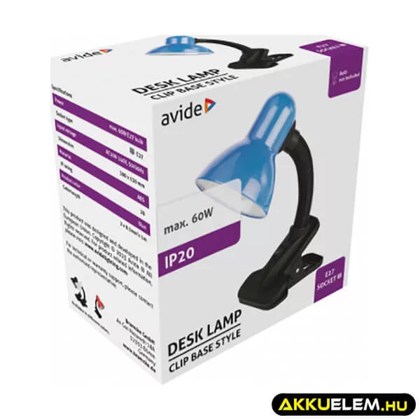 Avide LED lámpa csiptethető Kék-Fekete dizájn max.60W E27 LED (izzó nem tartozék!)
