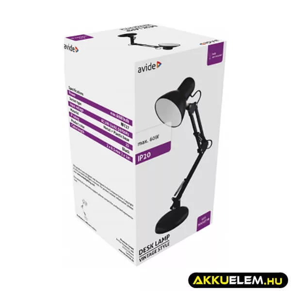 Avide Basic Asztali Lámpa Fekete Plasztik Max.60W E27 LED (izzó nem tartozék!)
