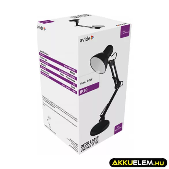 Avide Basic Asztali Lámpa Fekete Plasztik Max.60W E27 LED (izzó nem tartozék!)