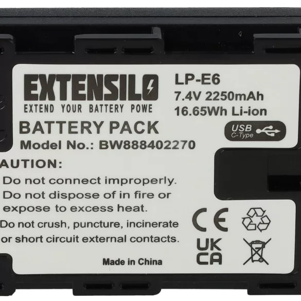 Canon LP-E6 - 2250mAh, 7.4V, Li-ion, with USB C Socket kamera akku - VHBW